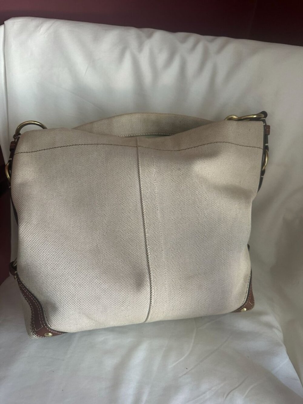 Coach CARLY canvas and leather large natural / brown leather trim shoulder hobo - Picture 5 of 12